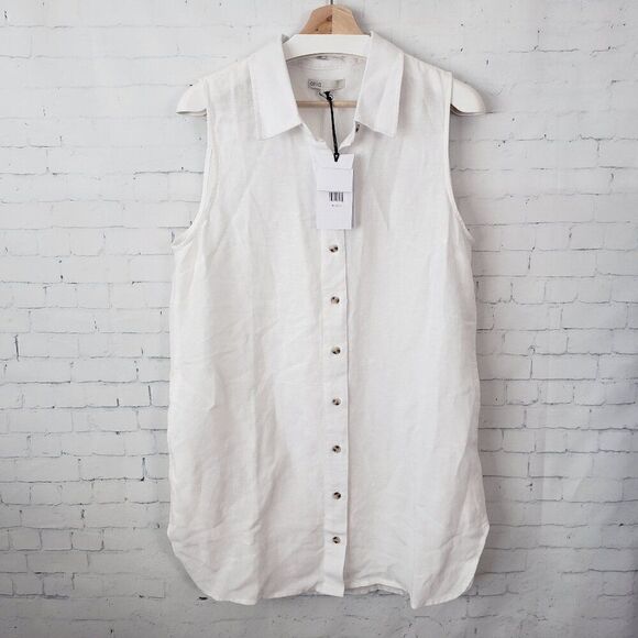 Onia Air Linen Shirt Dress Size XL White Button Front NEW Sleeveless Coastal - Picture 1 of 9